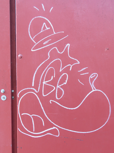 829769 Afbeelding van een graffiti-tekening geïnspireerd op Ralph Wolf (een karakter uit de animatieserie Looney ...